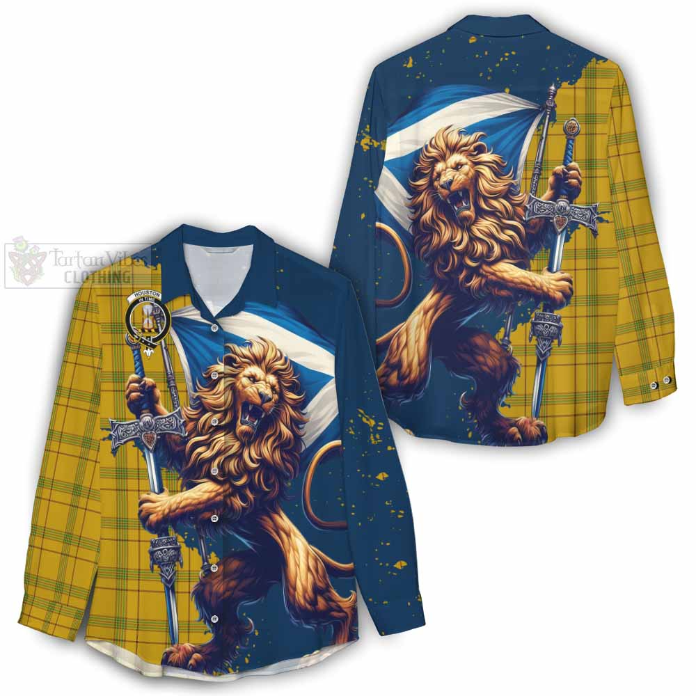 Tartan Vibes Clothing Houston Tartan Family Crest Women's Casual Shirt with Scottish Majestic Lion