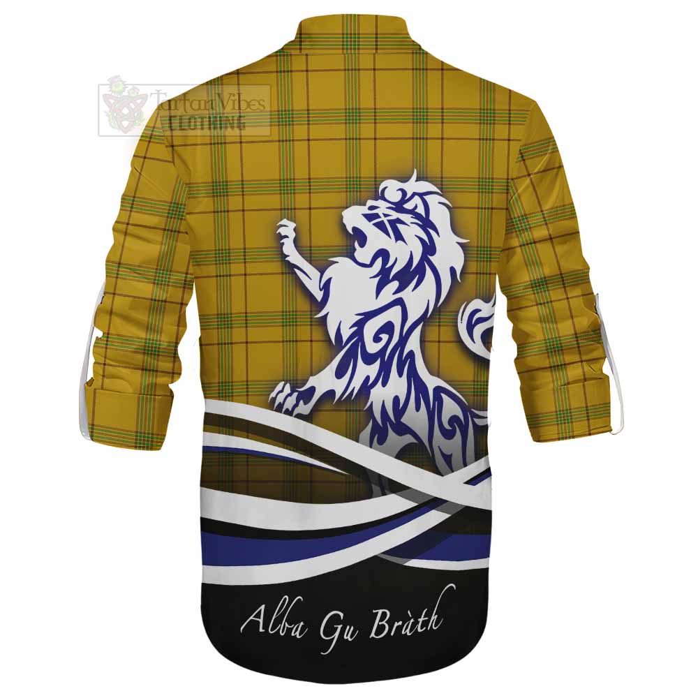 Tartan Vibes Clothing Houston Tartan Ghillie Kilt Shirt with Alba Gu Brath Regal Lion Emblem