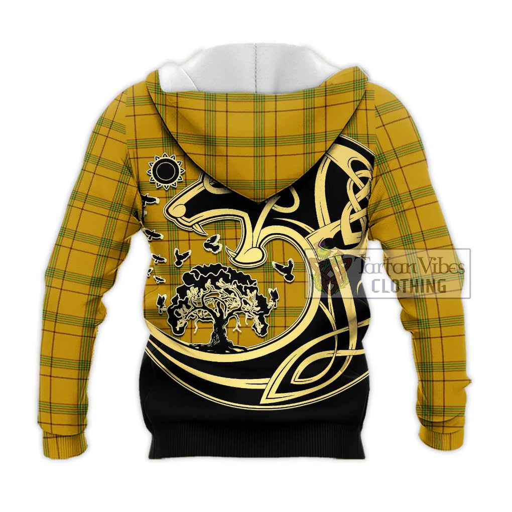 Houston Tartan Knitted Hoodie with Family Crest Celtic Wolf Style - Tartan Vibes Clothing