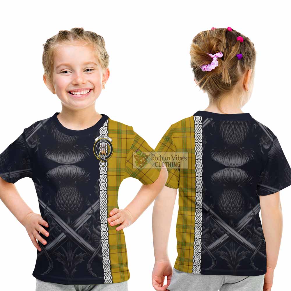 Tartan Vibes Clothing Houston Tartan Kid T-Shirt with Family Crest Cross Sword Thistle Celtic Vibes