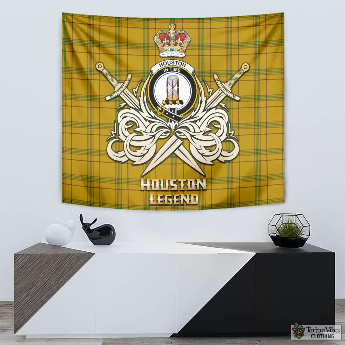 Tartan Vibes Clothing Houston Tartan Tapestry with Clan Crest and the Golden Sword of Courageous Legacy