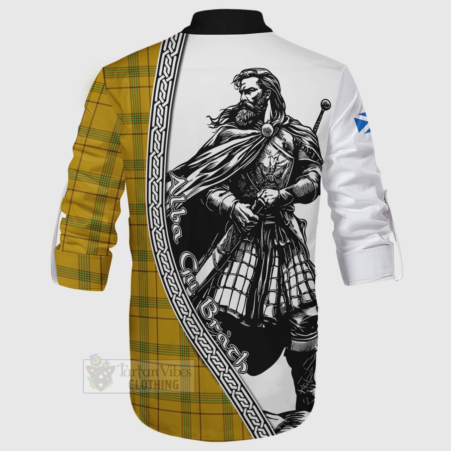 Tartan Vibes Clothing Houston Tartan Clan Crest Ghillie Kilt Shirt with Highlander Warrior Celtic Style