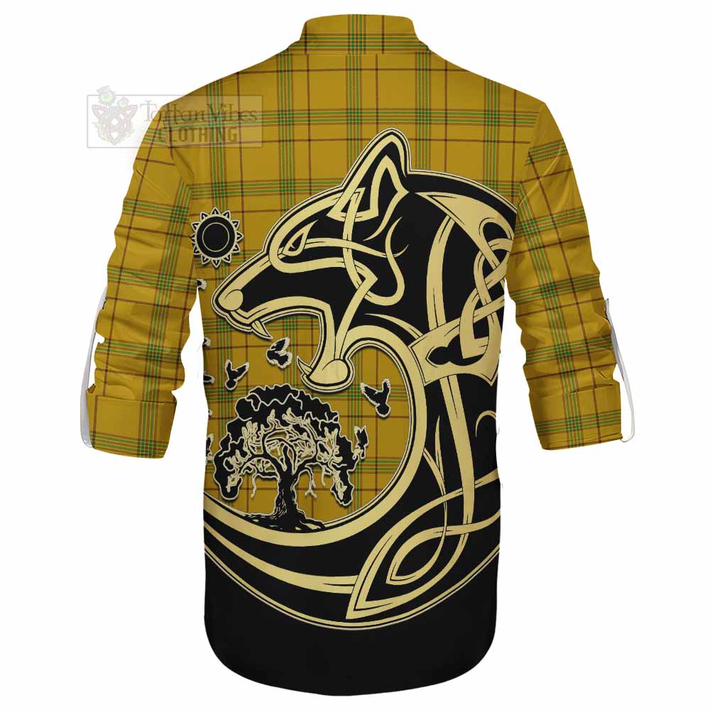 Tartan Vibes Clothing Houston Tartan Ghillie Kilt Shirt with Family Crest Celtic Wolf Style