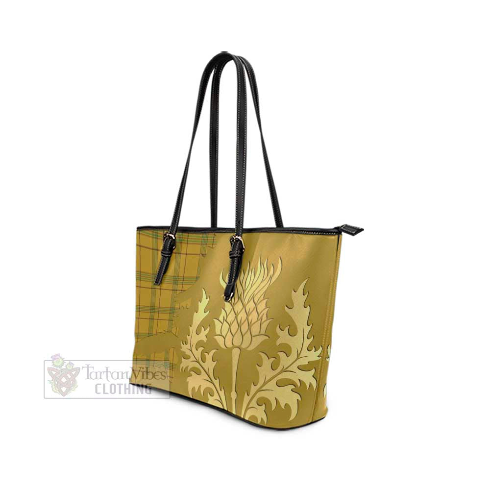Houston Tartan Leather Tote Bag Gold Thistle Style - Tartan Vibes Clothing