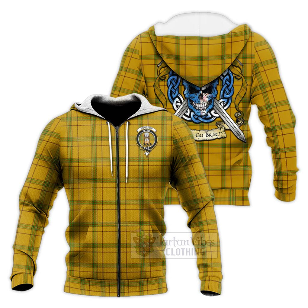 Tartan Vibes Clothing Houston Tartan Knitted Hoodie with Family Crest Celtic Skull Style