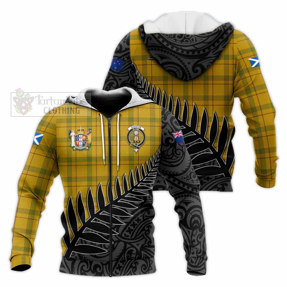 Tartan Vibes Clothing Houston Crest Tartan Knitted Hoodie with New Zealand Silver Fern Half Style