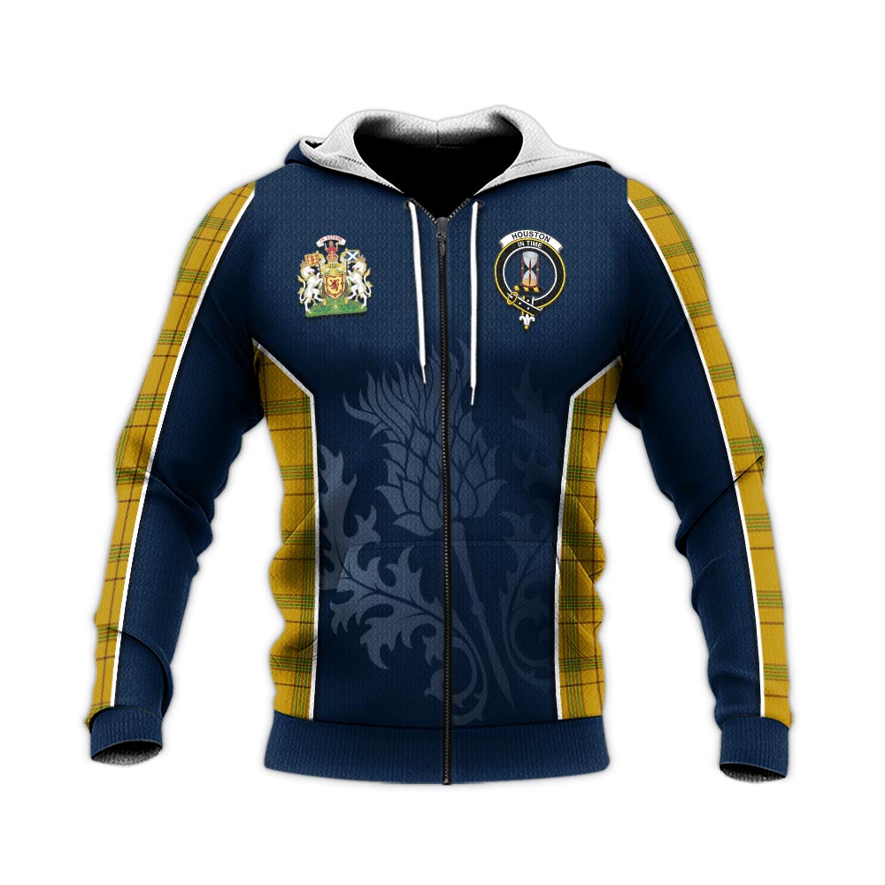 Tartan Vibes Clothing Houston Tartan Knitted Hoodie with Family Crest and Scottish Thistle Vibes Sport Style