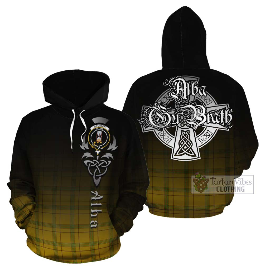 Tartan Vibes Clothing Houston Tartan Cotton Hoodie Featuring Alba Gu Brath Family Crest Celtic Inspired