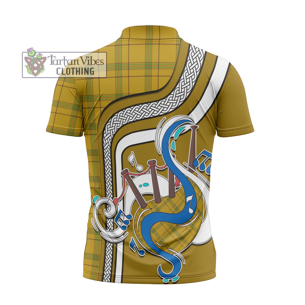 Houston Tartan Zipper Polo Shirt with Epic Bagpipe Style - Tartanvibesclothing Shop