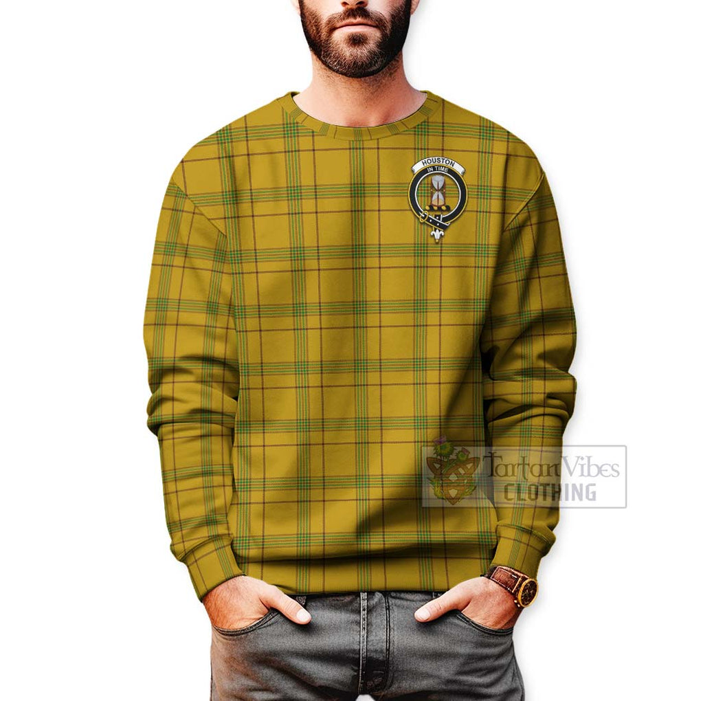 Tartan Vibes Clothing Houston Tartan Sweatshirt with Family Crest and Bearded Skull Holding Bottles of Whiskey