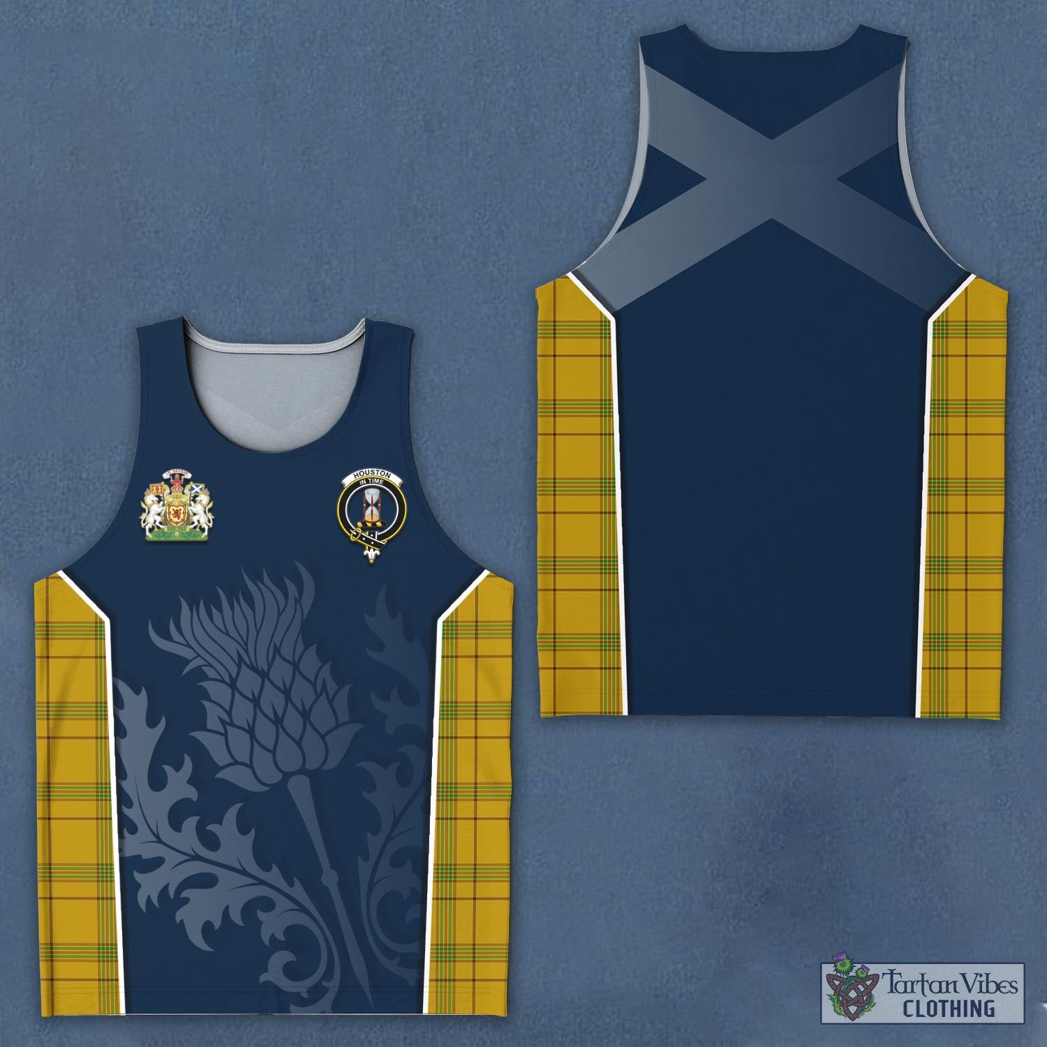 Tartan Vibes Clothing Houston Tartan Men's Tanks Top with Family Crest and Scottish Thistle Vibes Sport Style