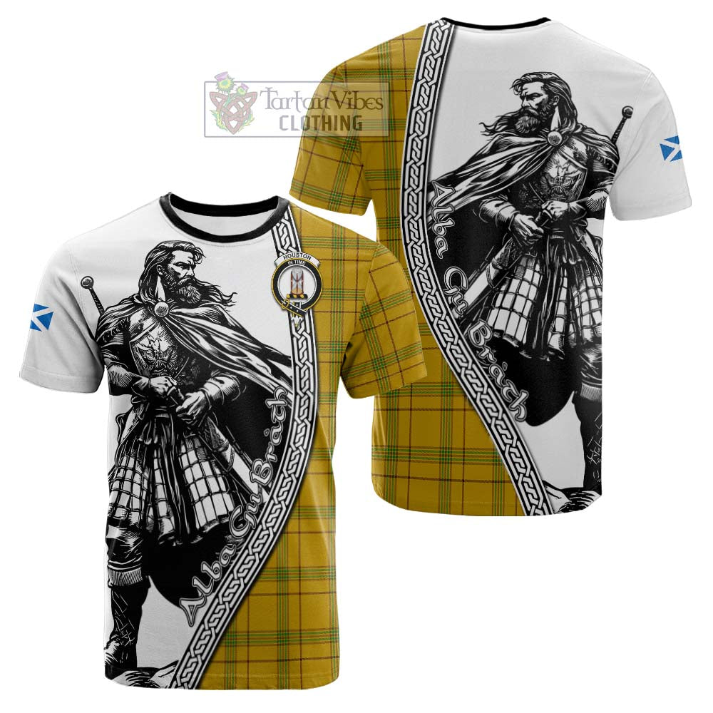 Houston Tartan Clan Crest Cotton T-shirt with Highlander Warrior Celtic Style