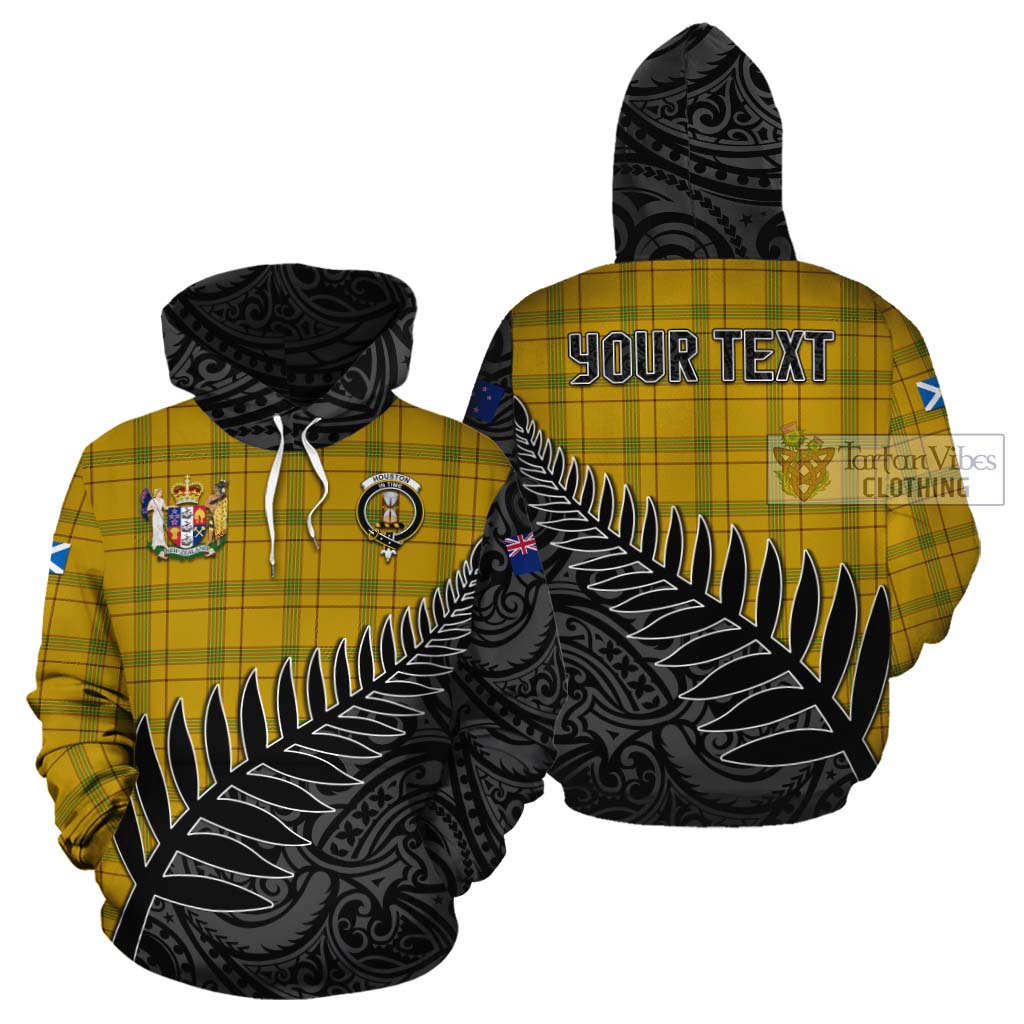 Tartan Vibes Clothing Houston Crest Tartan Cotton Hoodie with New Zealand Silver Fern Half Style