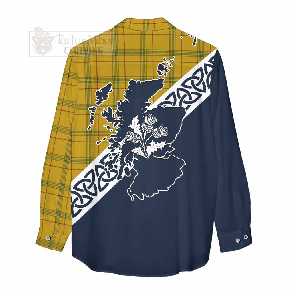 Tartan Vibes Clothing Houston Tartan Women's Casual Shirt Featuring Thistle and Scotland Map