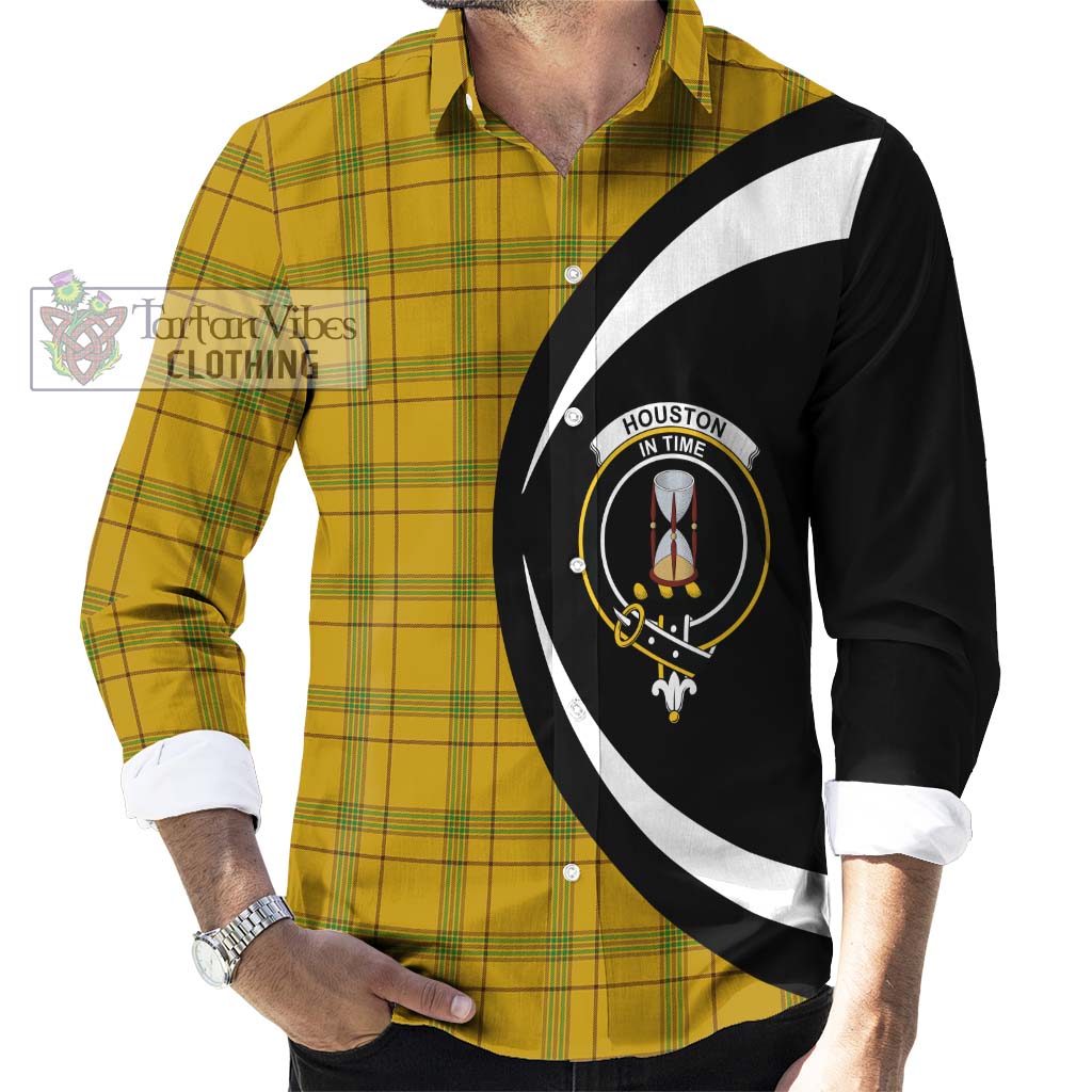 Houston Tartan Long Sleeve Button Up with Family Crest Circle Style - Tartan Vibes Clothing