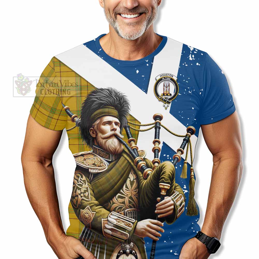 Tartan Vibes Clothing Houston Tartan T-Shirt with Family Crest Scottish Bagpiper Vibes