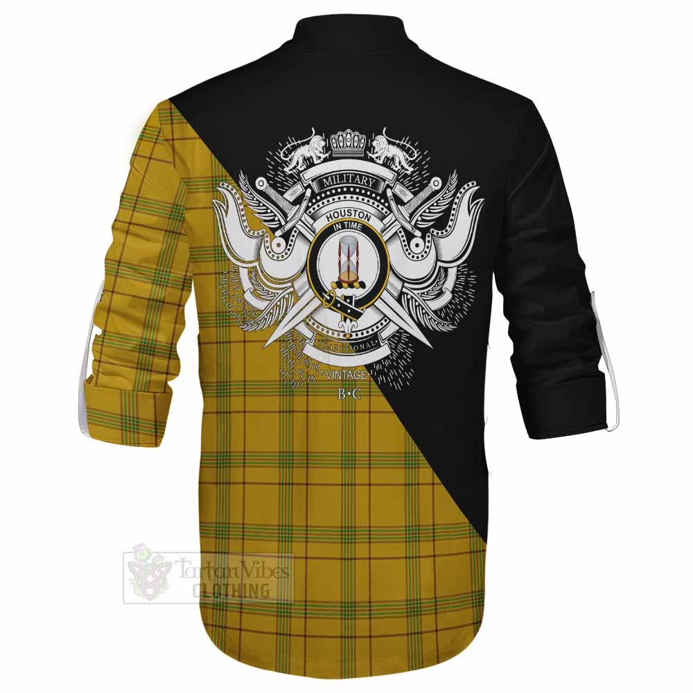 Tartan Vibes Clothing Houston Tartan Ghillie Kilt Shirt with Family Crest and Military Logo Style