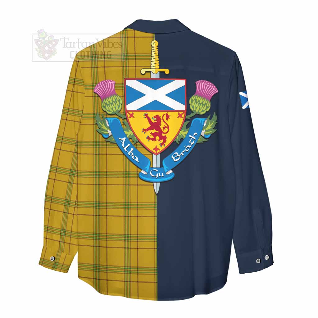 Tartan Vibes Clothing Houston Tartan Women's Casual Shirt Alba with Scottish Lion Royal Arm Half Style