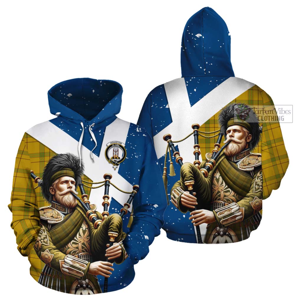 Tartan Vibes Clothing Houston Tartan Cotton Hoodie with Family Crest Scottish Bagpiper Vibes