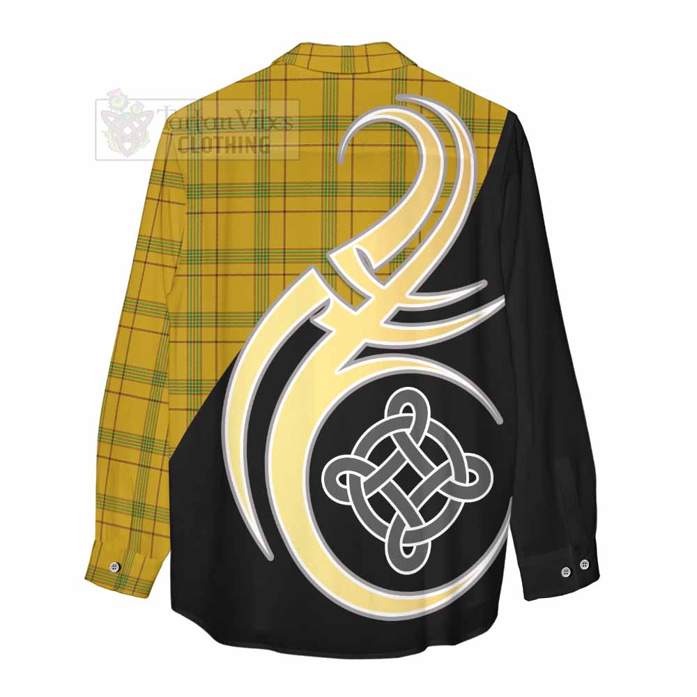 Tartan Vibes Clothing Houston Tartan Women's Casual Shirt with Family Crest and Celtic Symbol Style