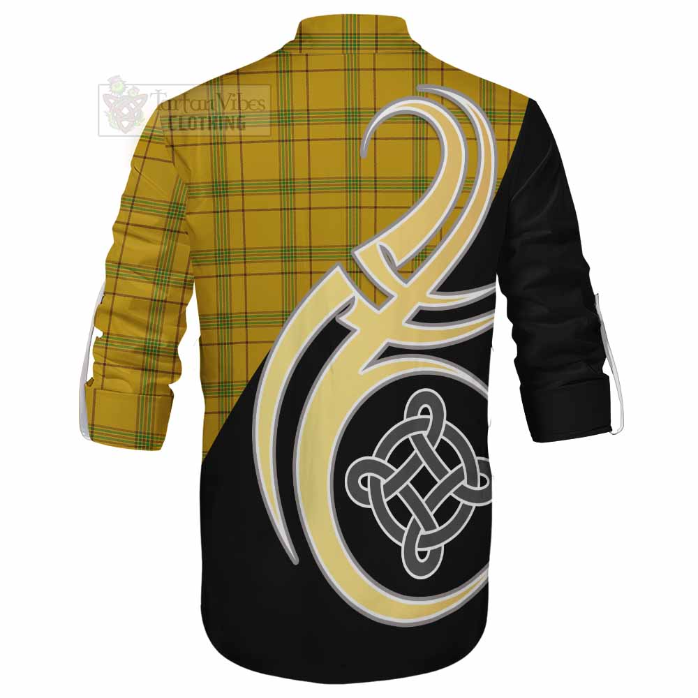 Tartan Vibes Clothing Houston Tartan Ghillie Kilt Shirt with Family Crest and Celtic Symbol Style