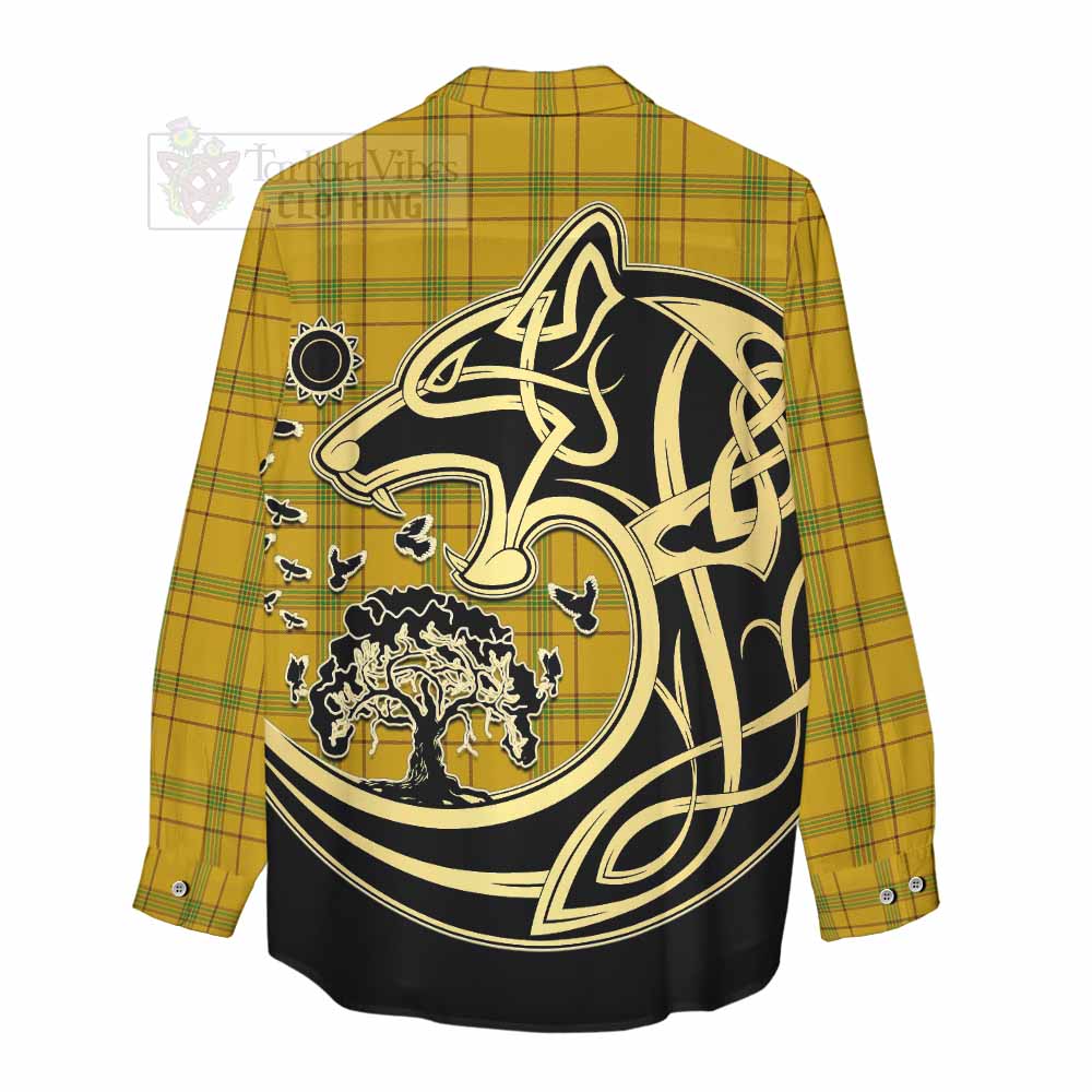 Tartan Vibes Clothing Houston Tartan Women's Casual Shirt with Family Crest Celtic Wolf Style