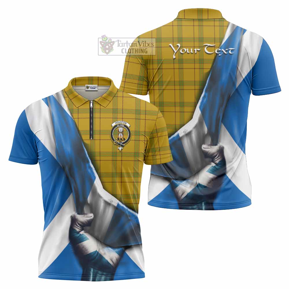 Tartan Vibes Clothing Houston Tartan Zipper Polo Shirt with Family Crest Scotland Patriotic Style