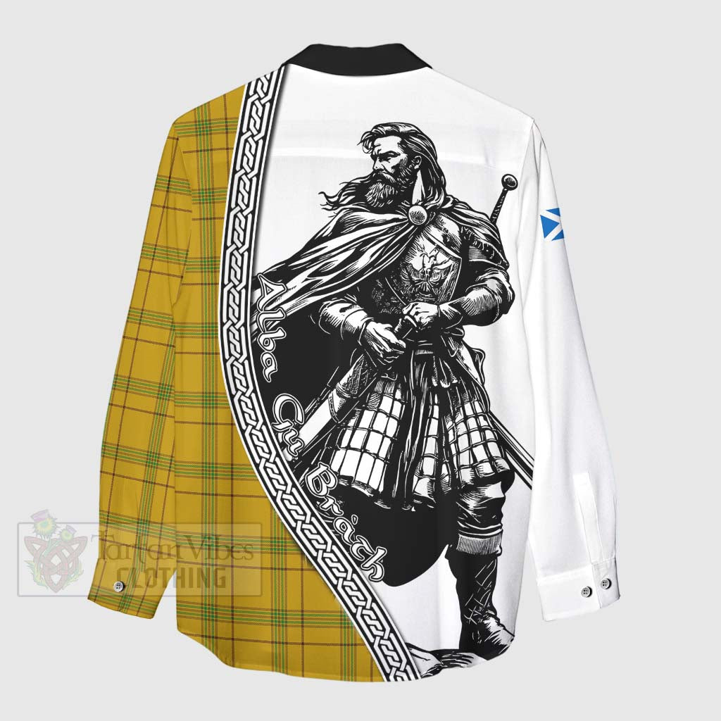 Tartan Vibes Clothing Houston Tartan Clan Crest Women's Casual Shirt with Highlander Warrior Celtic Style