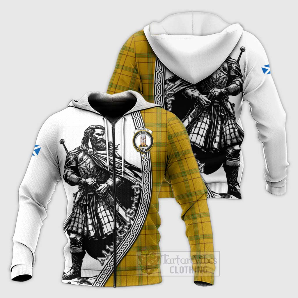 Tartan Vibes Clothing Houston Tartan Clan Crest Knitted Hoodie with Highlander Warrior Celtic Style