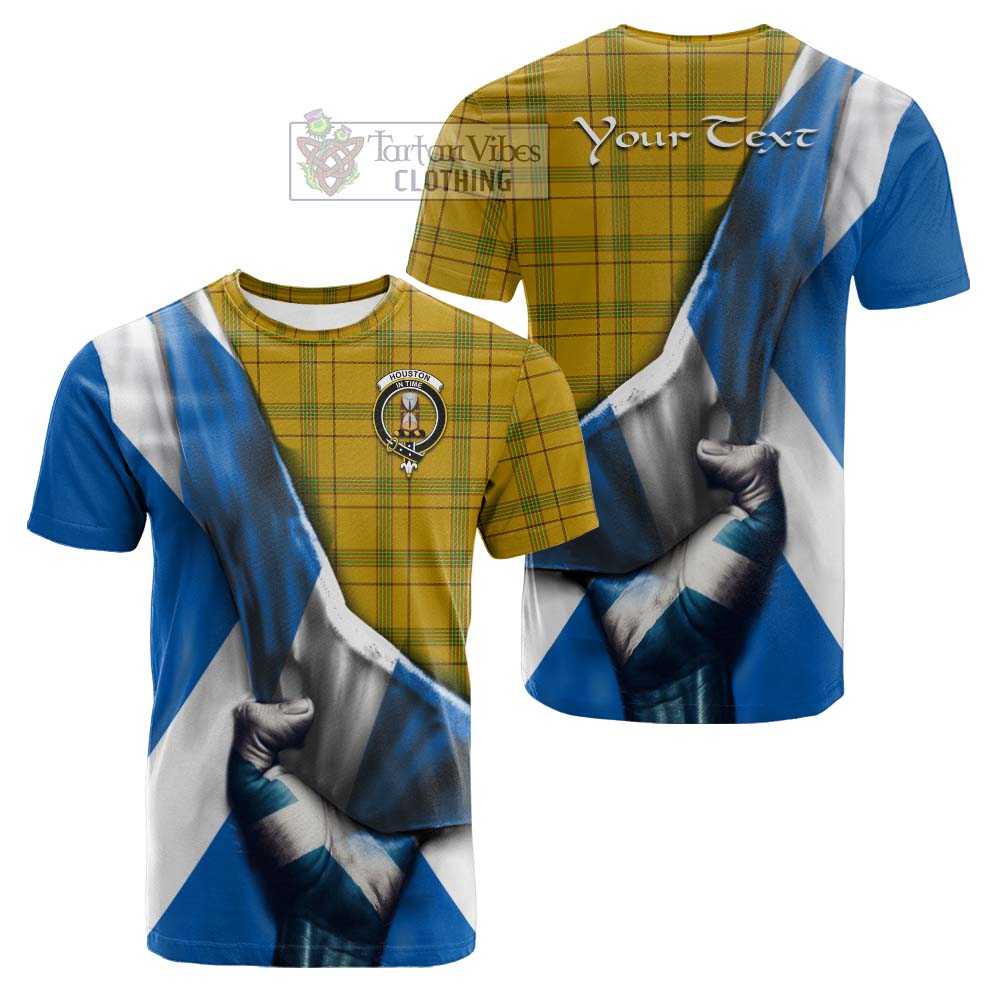 Tartan Vibes Clothing Houston Tartan Cotton T-shirt with Family Crest Scotland Patriotic Style