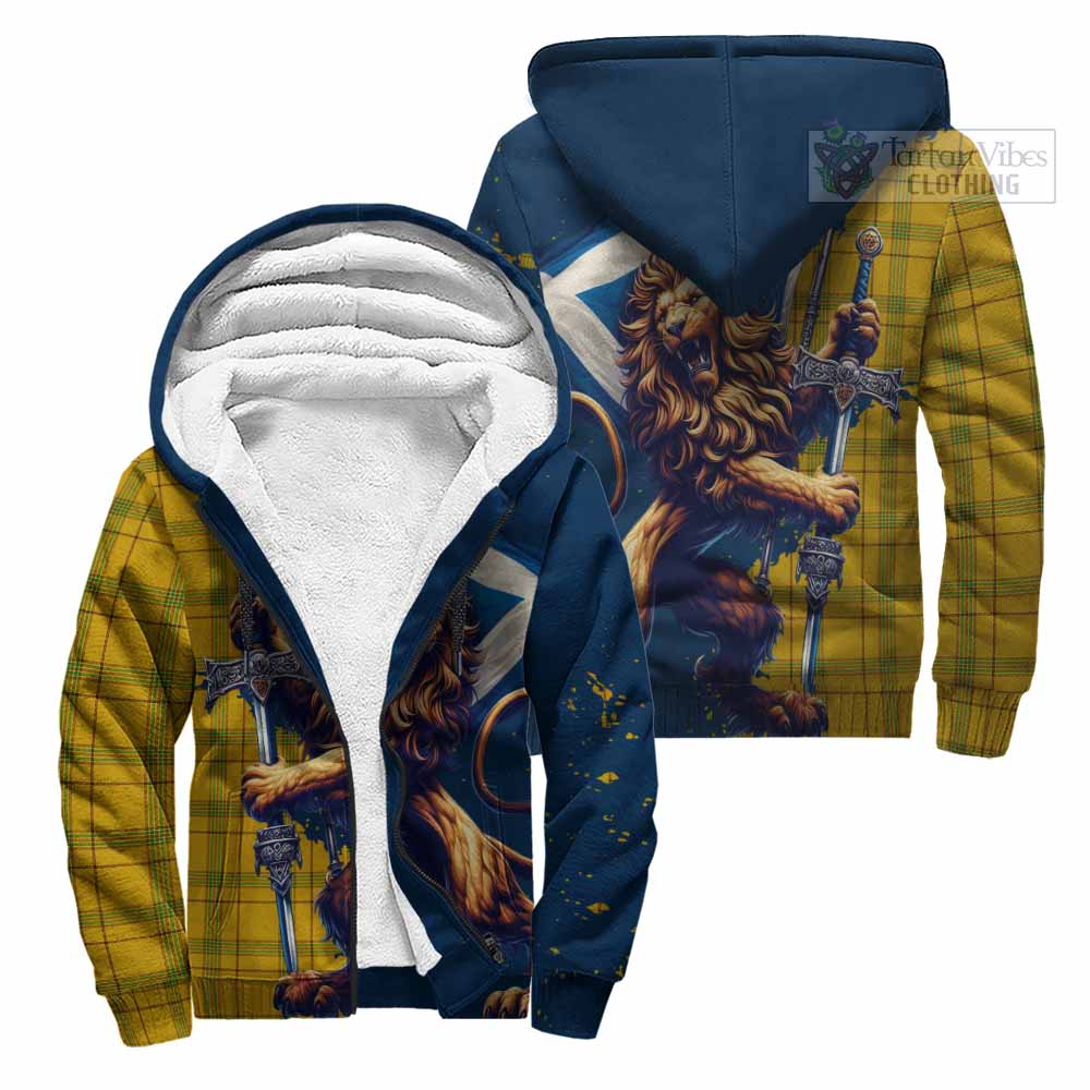 Tartan Vibes Clothing Houston Tartan Family Crest Sherpa Hoodie with Scottish Majestic Lion