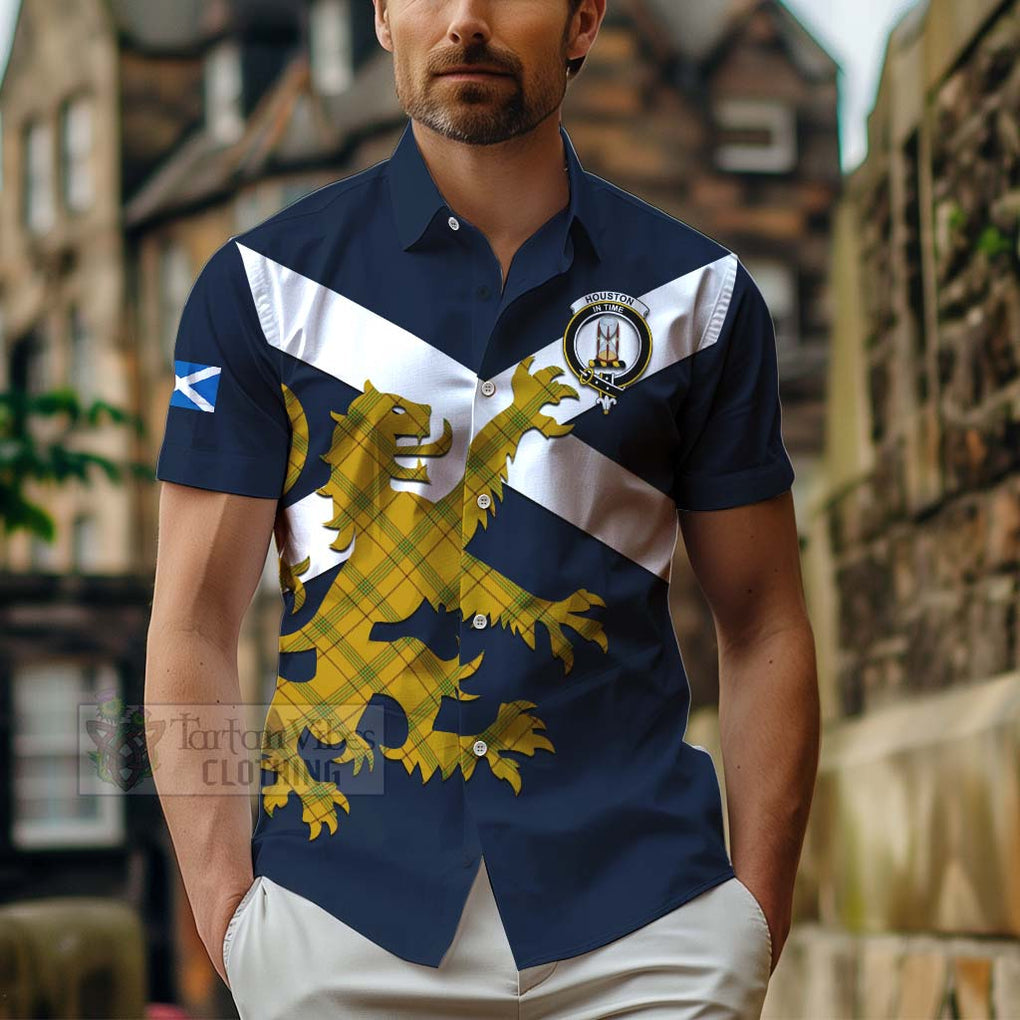 Tartan Vibes Clothing Houston Tartan Lion Rampant Short Sleeve Button Shirt – Proudly Display Your Heritage with Alba Gu Brath and Clan Name