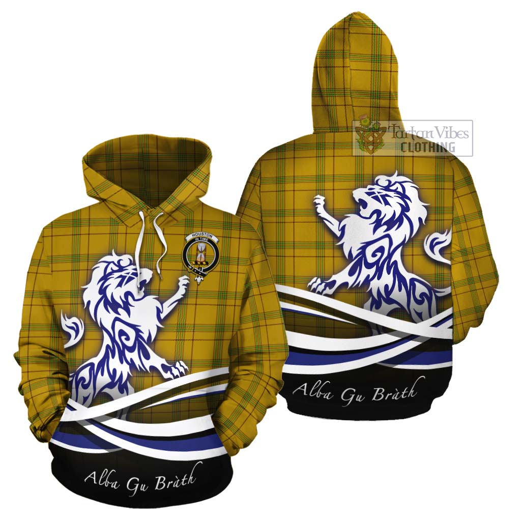 Tartan Vibes Clothing Houston Tartan Cotton Hoodie with Alba Gu Brath Regal Lion Emblem