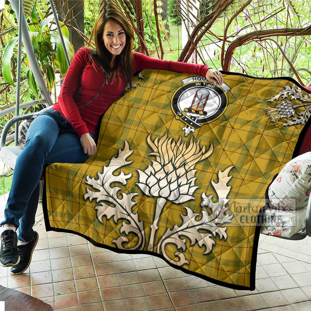 Tartan Vibes Clothing Houston Tartan Quilt with Family Crest and Golden Thistle Style