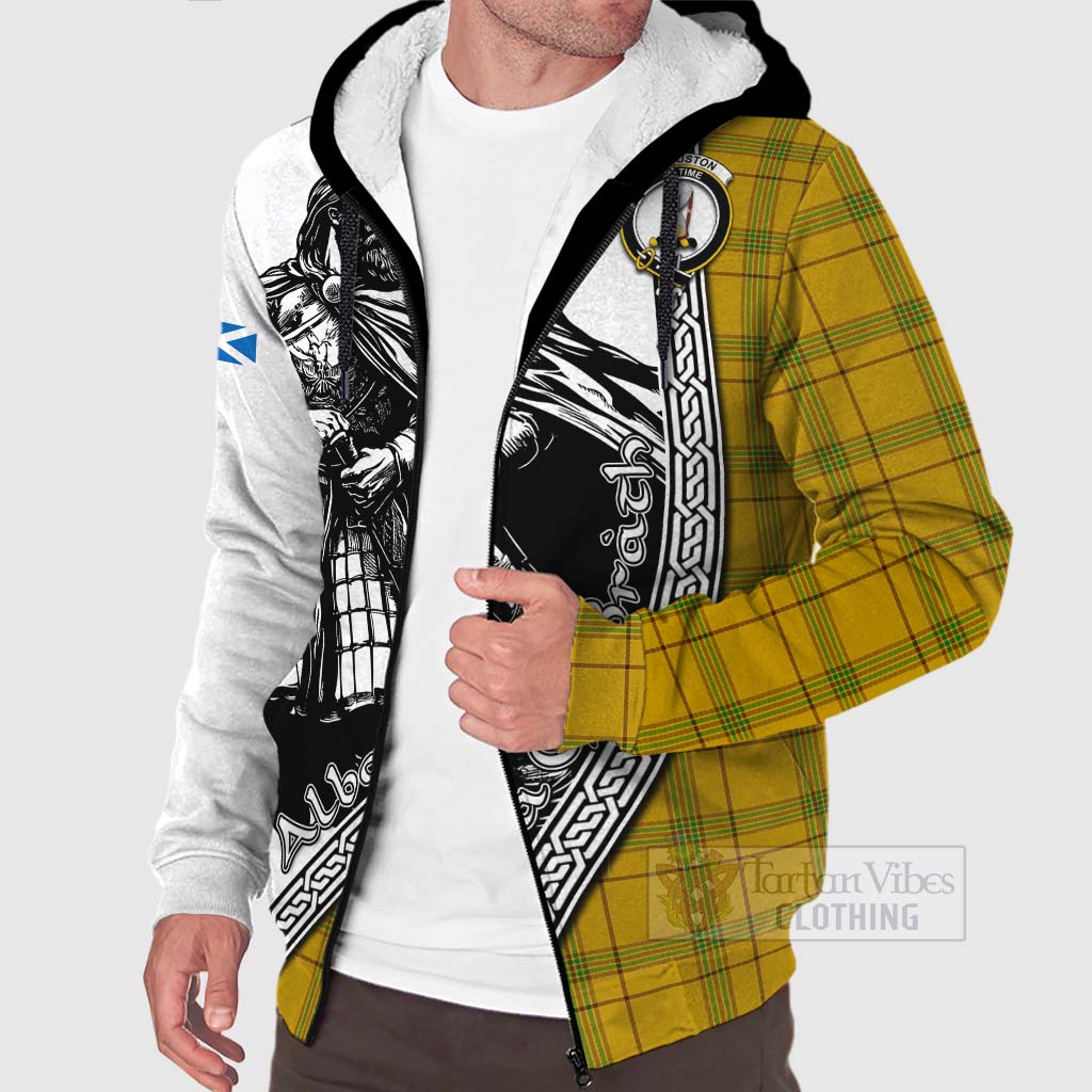 Tartan Vibes Clothing Houston Tartan Clan Crest Sherpa Hoodie with Highlander Warrior Celtic Style