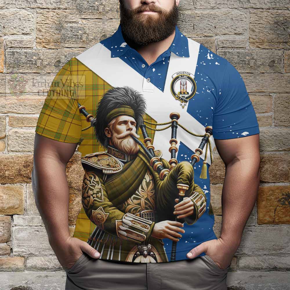 Tartan Vibes Clothing Houston Tartan Polo Shirt with Family Crest Scottish Bagpiper Vibes