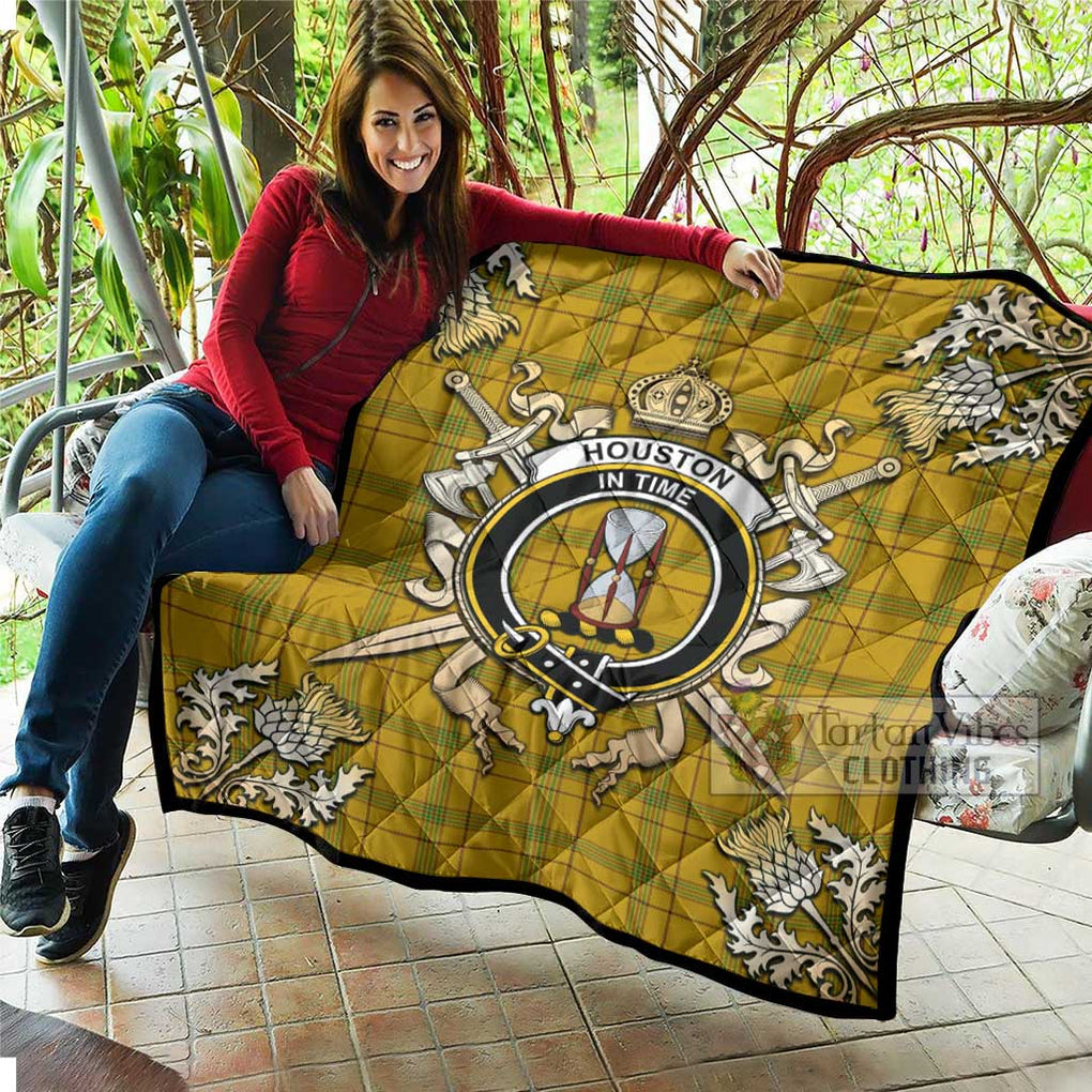 Tartan Vibes Clothing Houston Tartan Quilt with Family Crest and Scottish Golden Courage Shield