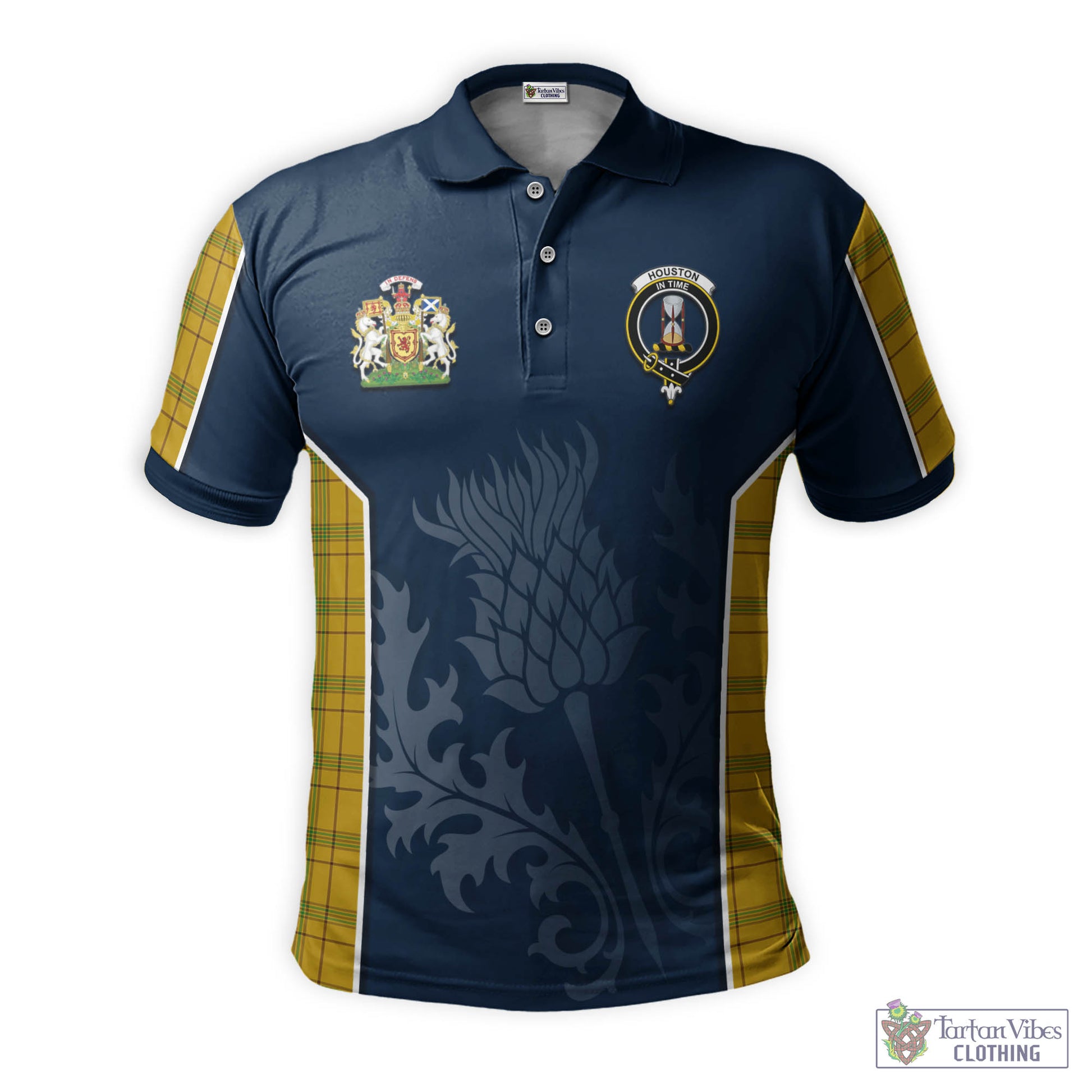 Tartan Vibes Clothing Houston Tartan Men's Polo Shirt with Family Crest and Scottish Thistle Vibes Sport Style