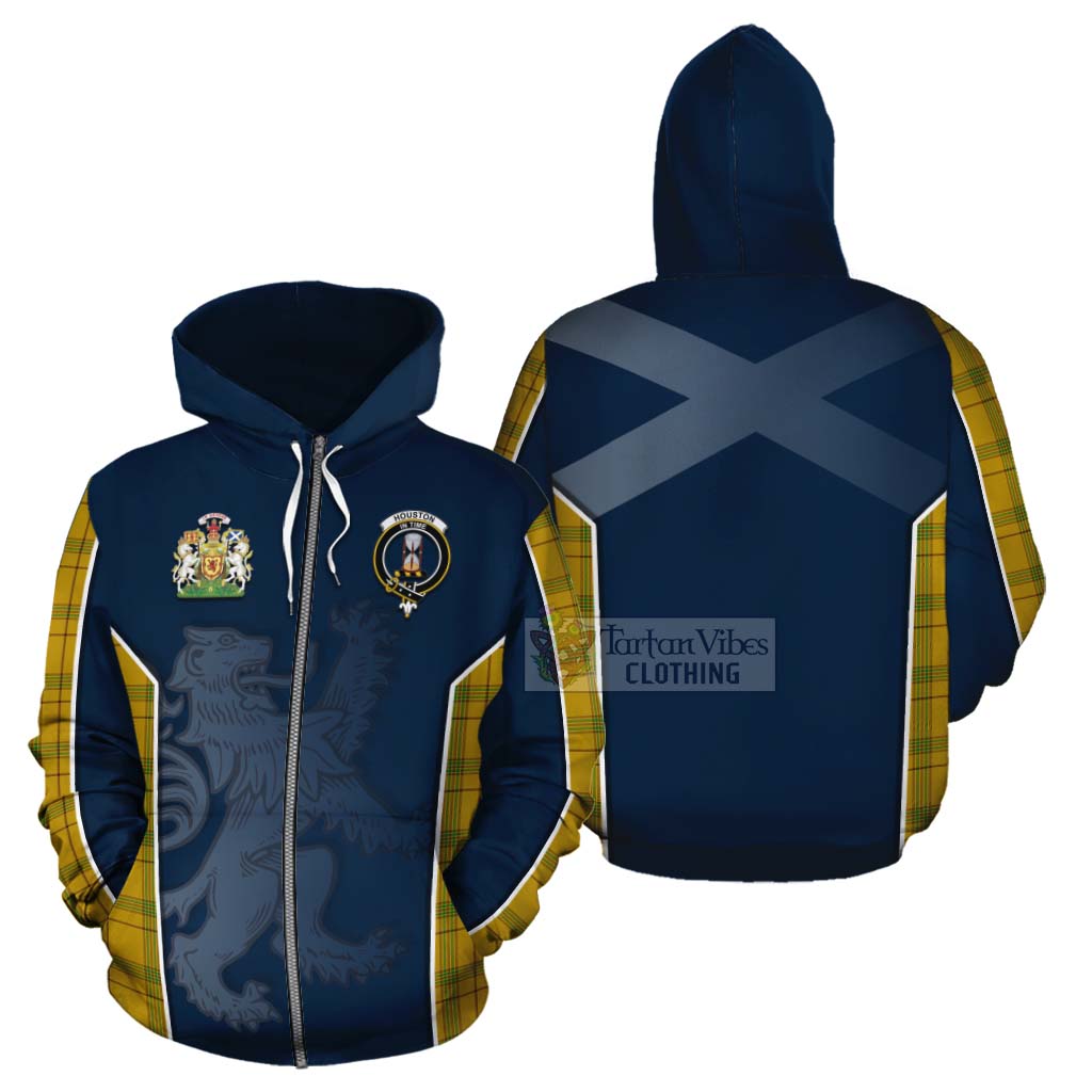 Tartan Vibes Clothing Houston Tartan Cotton Hoodie with Family Crest and Lion Rampant Vibes Sport Style