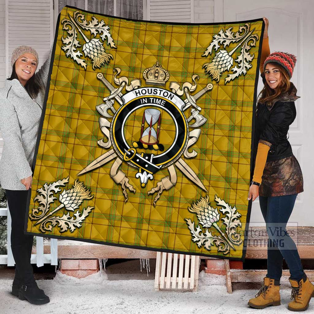 Tartan Vibes Clothing Houston Tartan Quilt with Family Crest and Scottish Golden Courage Shield