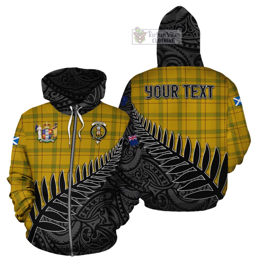 Tartan Vibes Clothing Houston Crest Tartan Cotton Hoodie with New Zealand Silver Fern Half Style