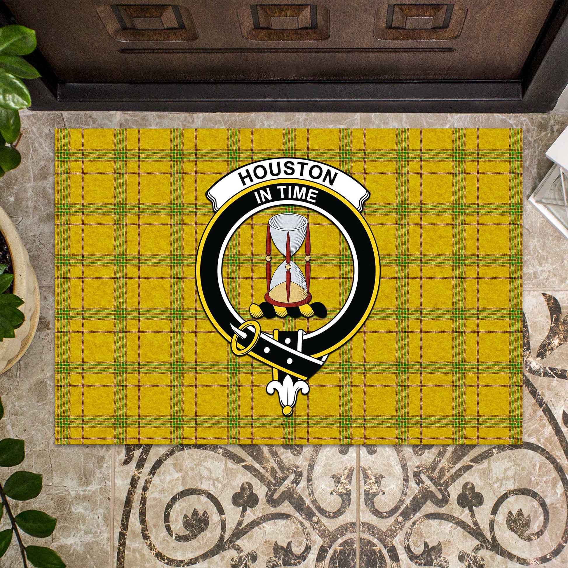 Houston Tartan Door Mat with Family Crest - Tartanvibesclothing