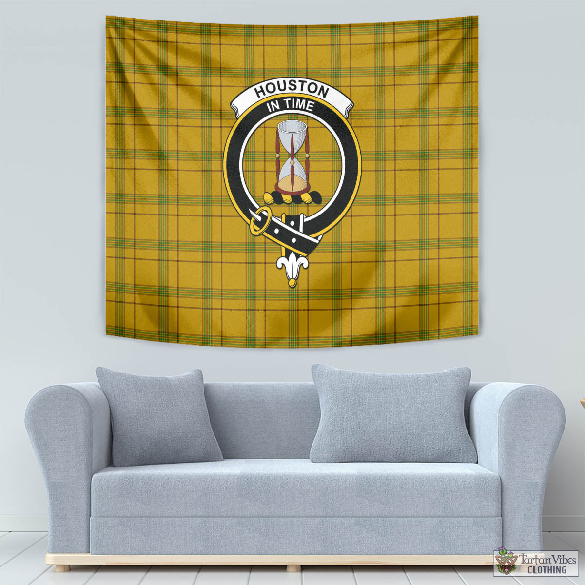 Tartan Vibes Clothing Houston Tartan Tapestry Wall Hanging and Home Decor for Room with Family Crest