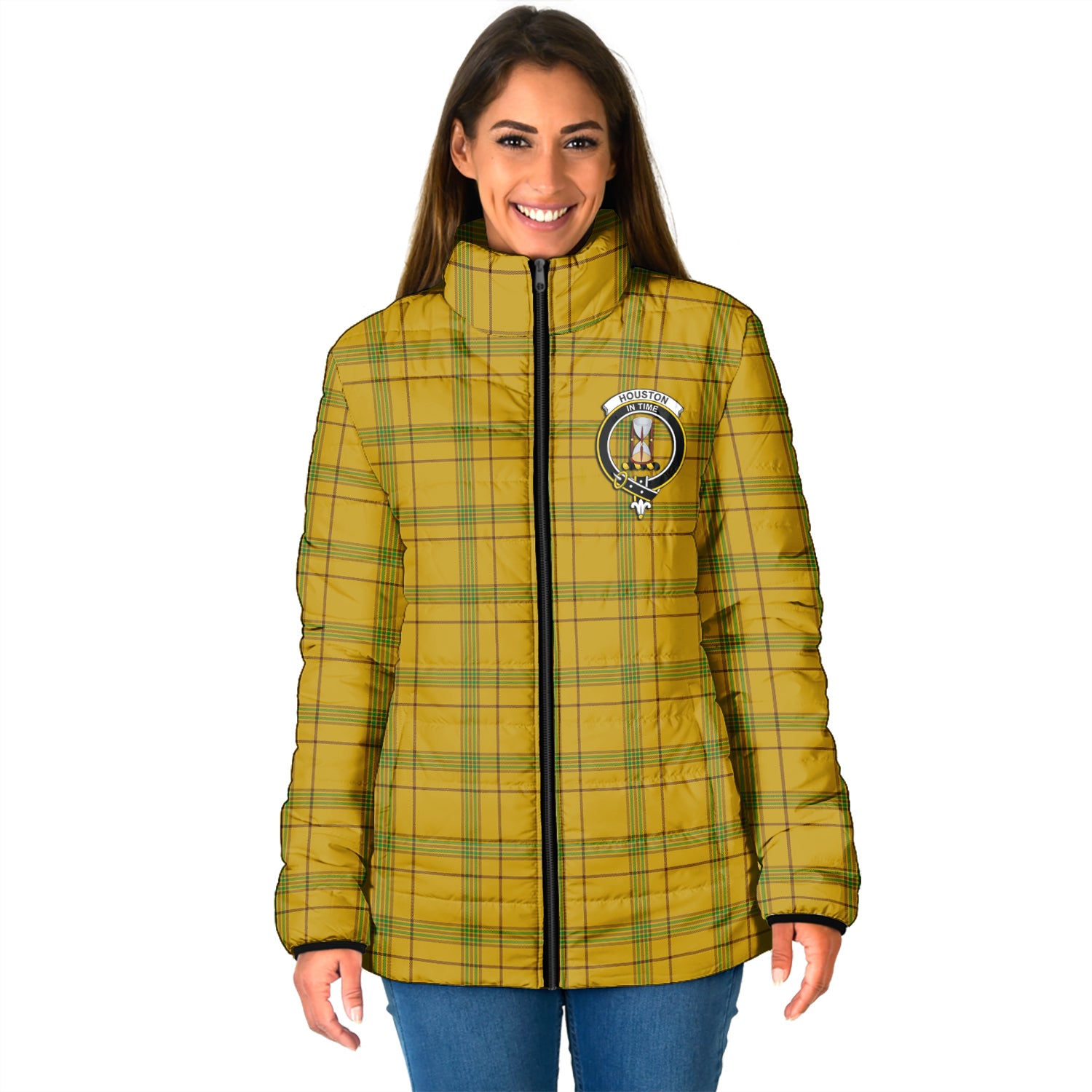 Houston Tartan Padded Jacket with Family Crest - Tartan Vibes Clothing