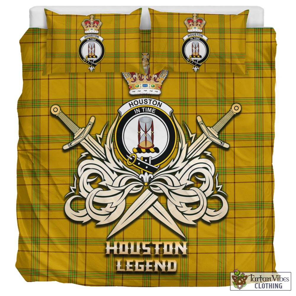 Tartan Vibes Clothing Houston Tartan Bedding Set with Clan Crest and the Golden Sword of Courageous Legacy