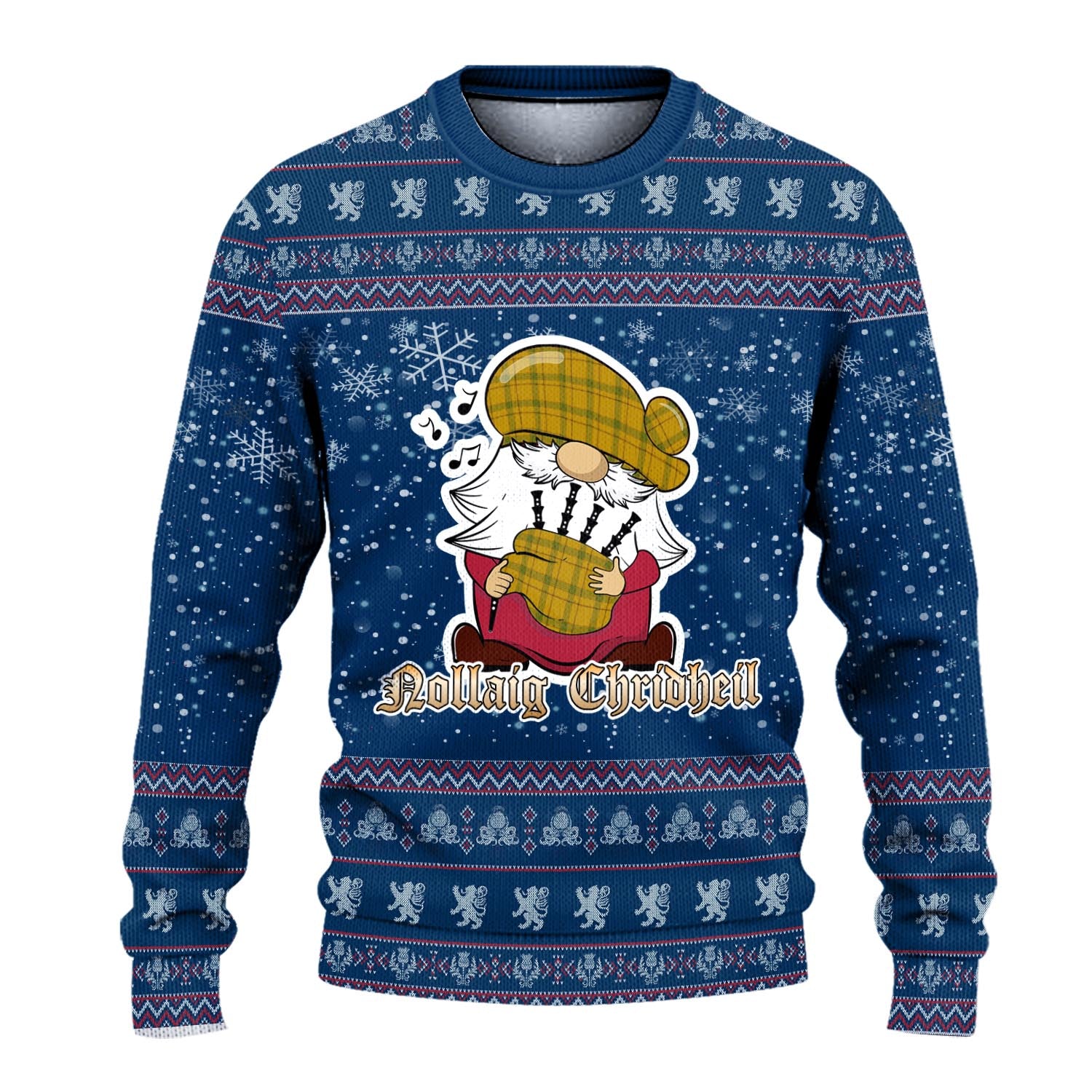 Houston Clan Christmas Family Knitted Sweater with Funny Gnome Playing Bagpipes - Tartanvibesclothing