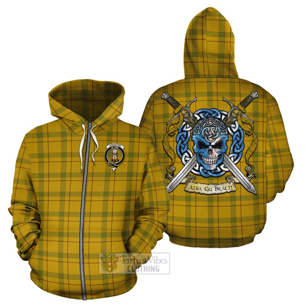 Tartan Vibes Clothing Houston Tartan Cotton Hoodie with Family Crest Celtic Skull Style