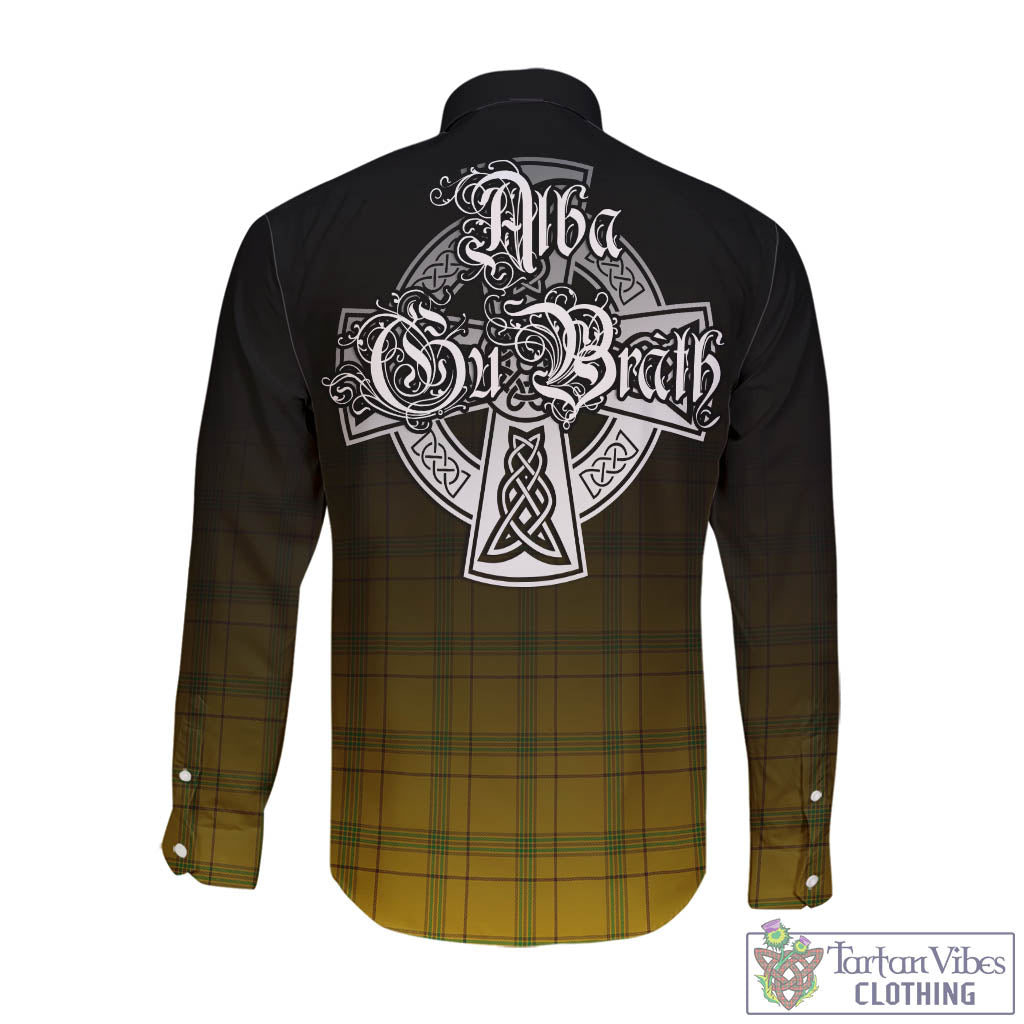 Tartan Vibes Clothing Houston Tartan Long Sleeve Button Up Featuring Alba Gu Brath Family Crest Celtic Inspired