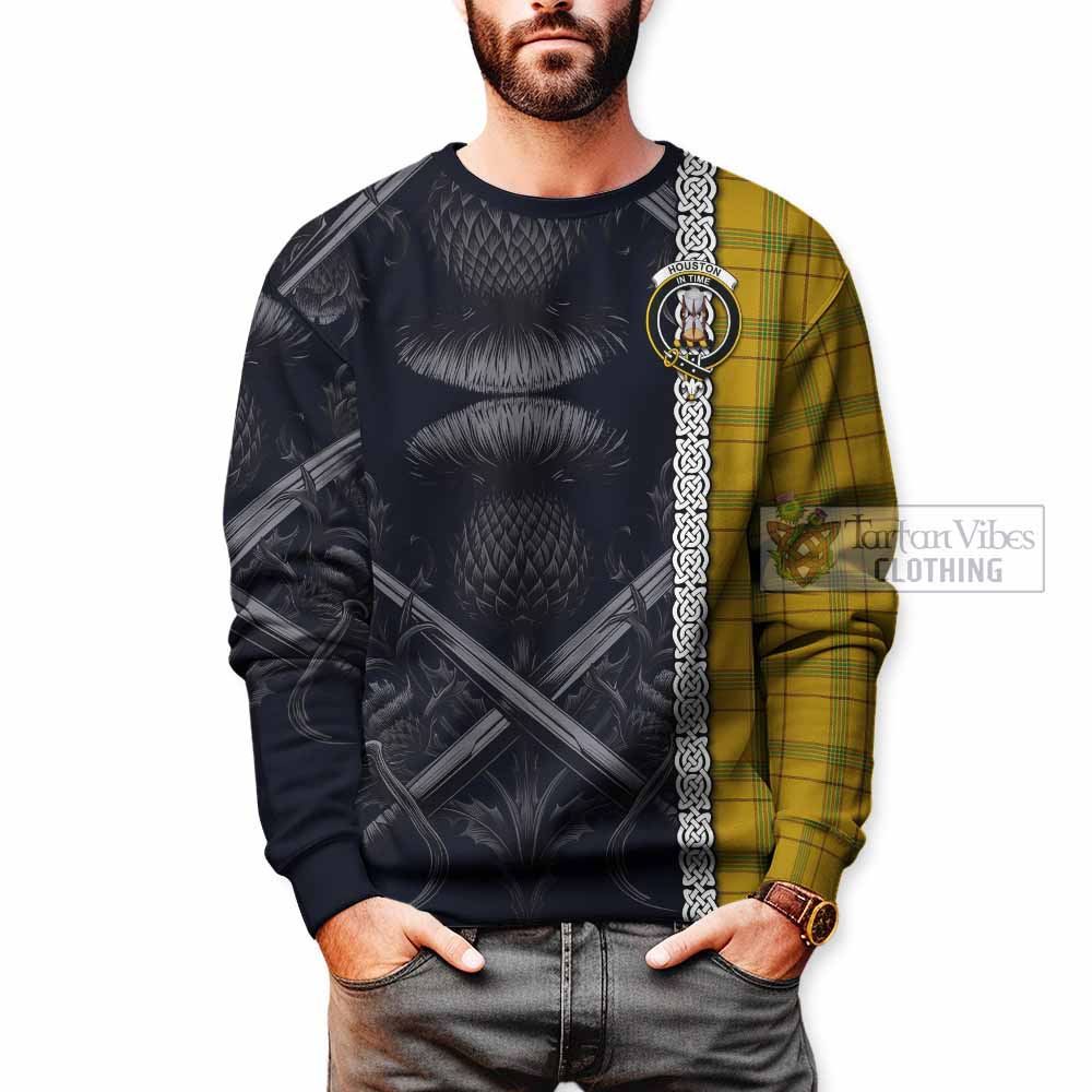 Tartan Vibes Clothing Houston Tartan Sweatshirt with Family Crest Cross Sword Thistle Celtic Vibes