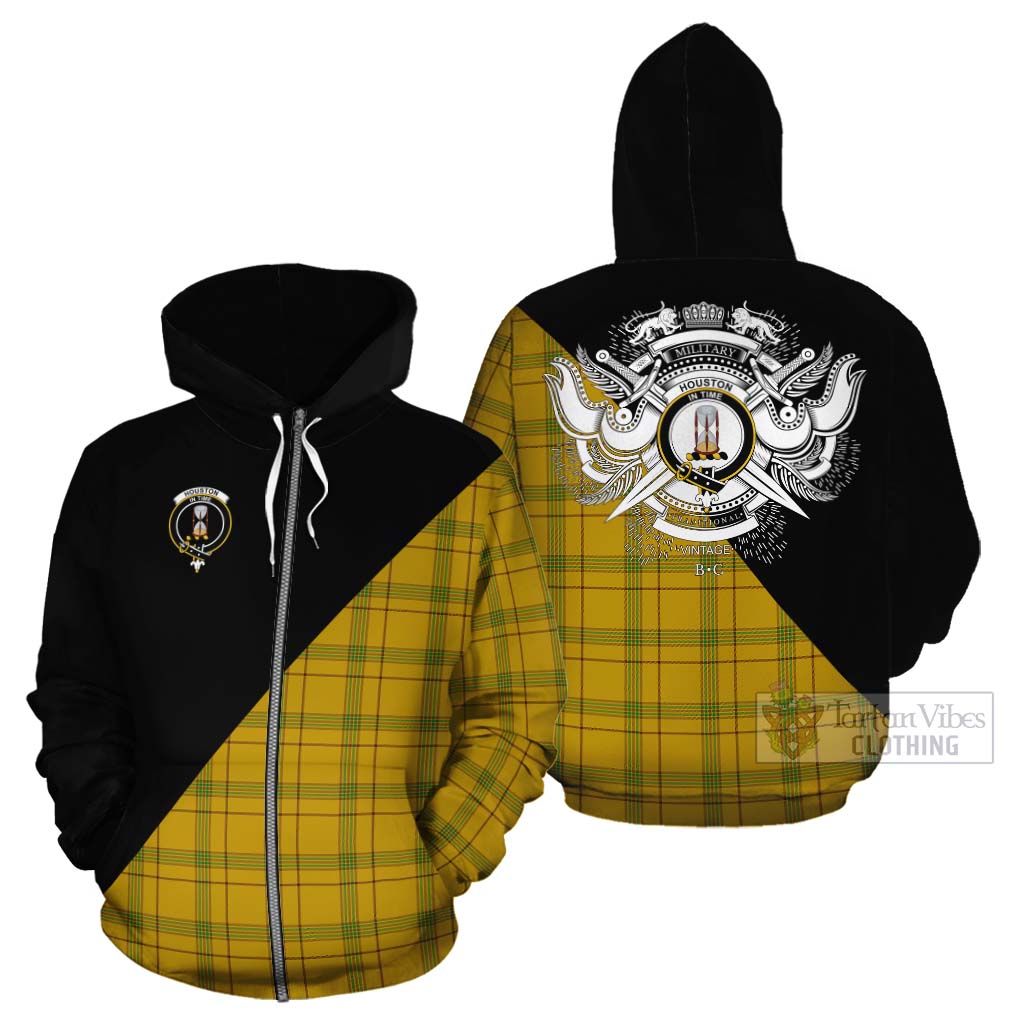 Tartan Vibes Clothing Houston Tartan Cotton Hoodie with Family Crest and Military Logo Style